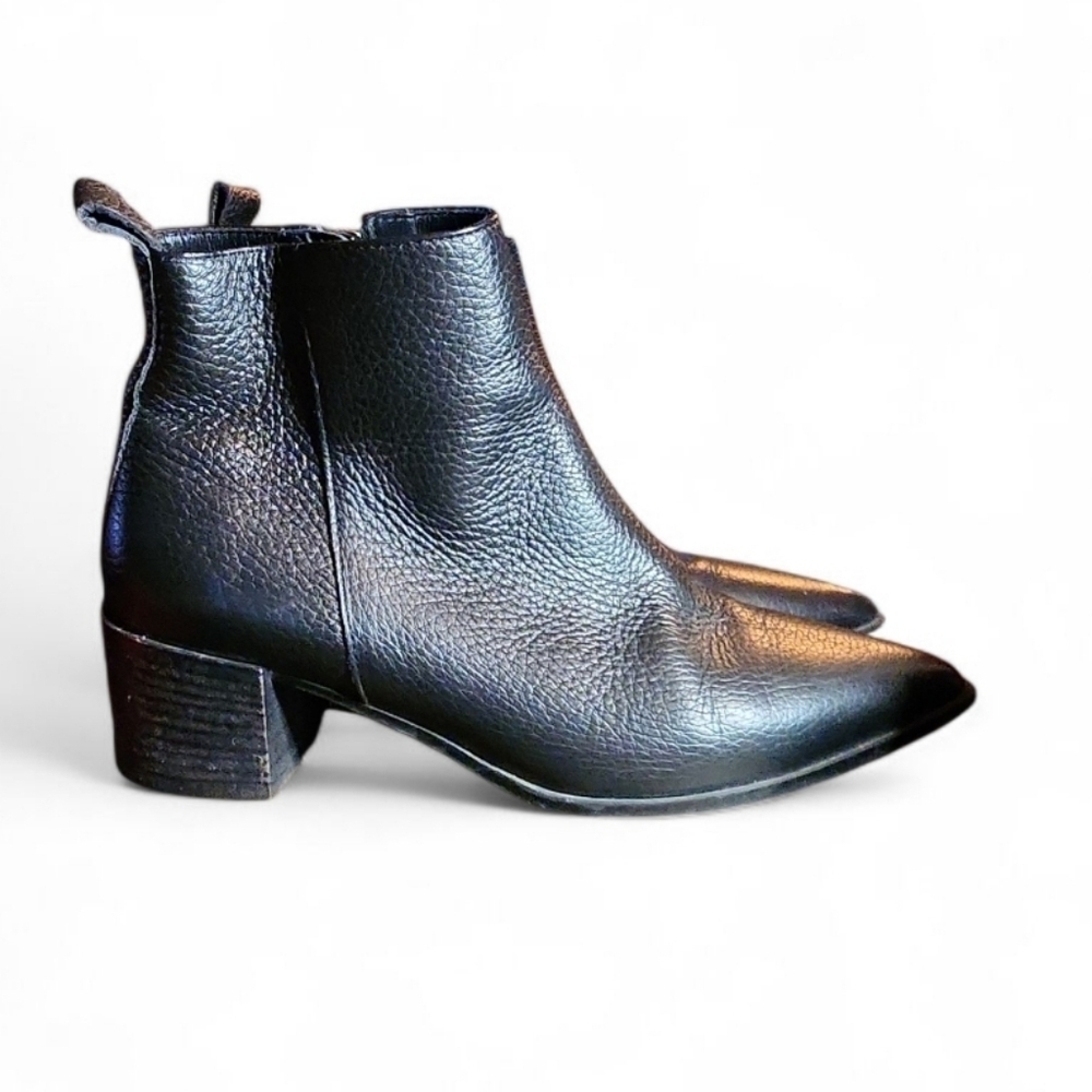 Everlane The Boss black pebbled leather zip up boots pointed toe block heel 5.5 - Picture 9 of 10